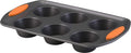 Rachael Ray Yum-O! Nonstick Bakeware 12-Cup Muffin Tin with Grips / Nonstick 12-Cup Cupcake Tin with Grips - 12 Cup, Gray with Red Grips Home & Garden > Kitchen & Dining > Cookware & Bakeware Meyer Corporation Orange Grips 6 Cup 