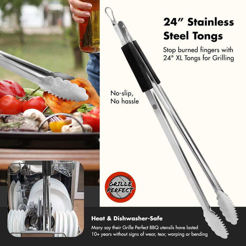 Extra Long Tongs for Grilling (24 Inch) Heavy Duty Stainless Steel Grill Tongs for BBQ Kitchen Outdoor Cooking - Long Handle Metal Grill Tools Barbecue Tongs - Stainless Steel Tongs for Cooking Home & Garden > Kitchen & Dining > Kitchen Tools & Utensils Grille Perfect   