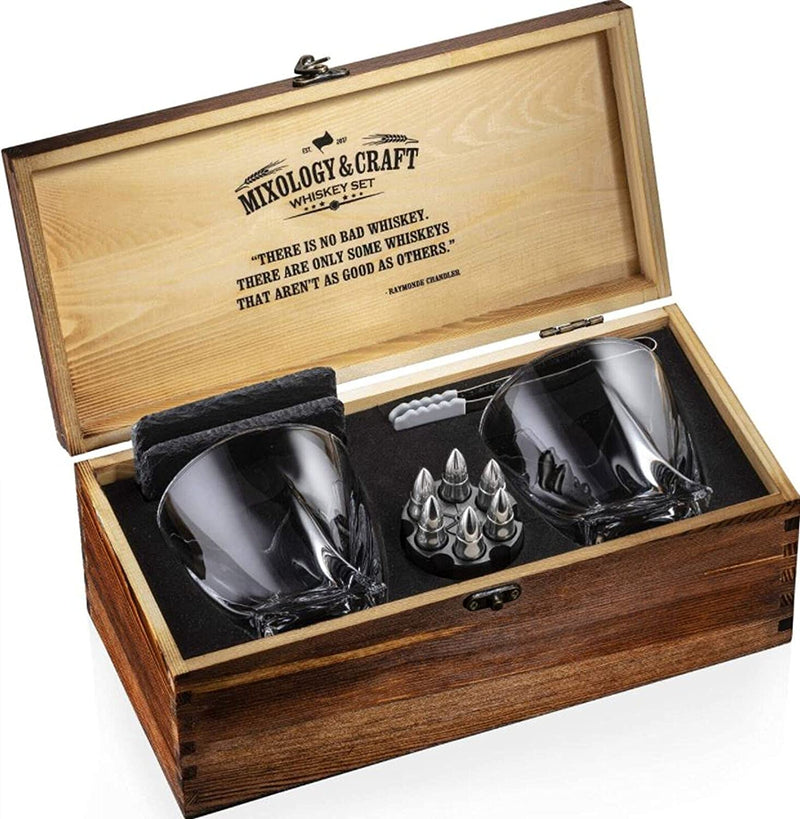Mixology Whiskey Stones Gift Set for Men - Pack of 2, 10 Oz Glasses W/ 6 Stainless Steel Chilling Bullets, 2 Coasters, Tongs, Cocktail Cards & Box - Bourbon Gifts for Birthday or Anniversary Home & Garden > Kitchen & Dining > Barware Mixology & Craft   