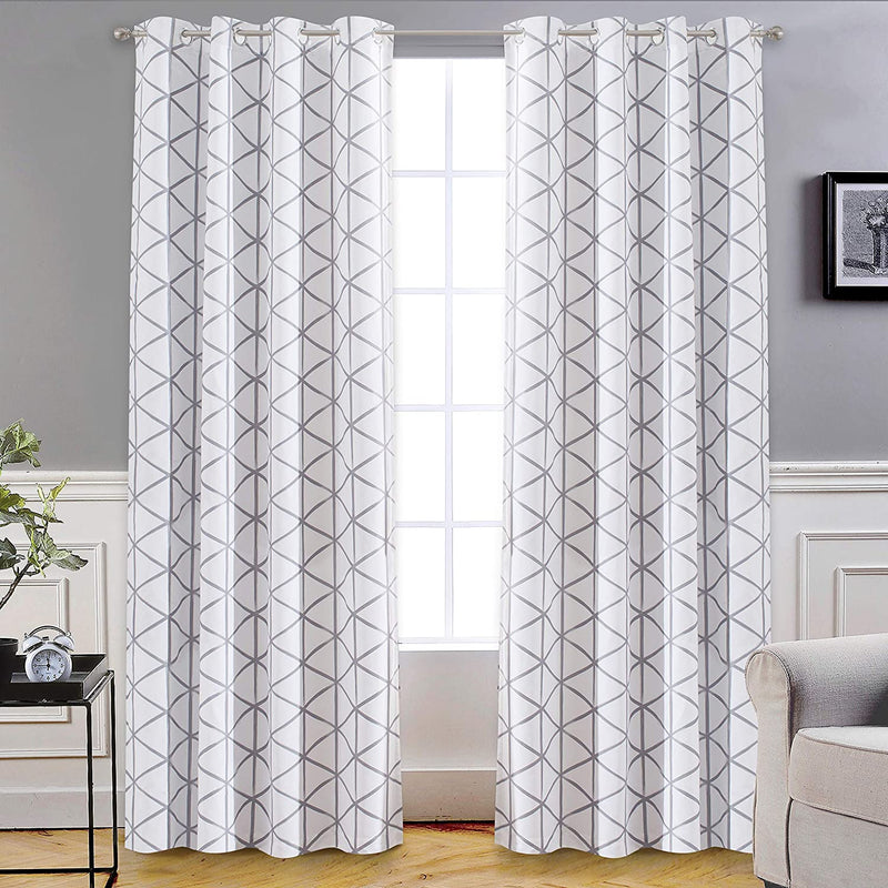Driftaway Raymond Geometric Triangle Trellis Pattern Lined Thermal Insulated Blackout Grommet Energy Saving Window Curtains 2 Layers 2 Panels Each 52 Inch by 84 Inch Soft White and Gray Home & Garden > Decor > Window Treatments > Curtains & Drapes DriftAway Grey 52"x96" 