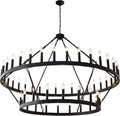 Yikrfiae Black Wagon Wheel Chandelier 2 Tier 36-Lights 48 Inch Extra Large Farmhouse Pendant Light Fixture, round Rustic Hanging Lighting for Dining Room Kitchen Island Foyer Entryway Home & Garden > Lighting > Lighting Fixtures > Chandeliers EALTHY Black 2 Tier 54-lights 60 Inch  