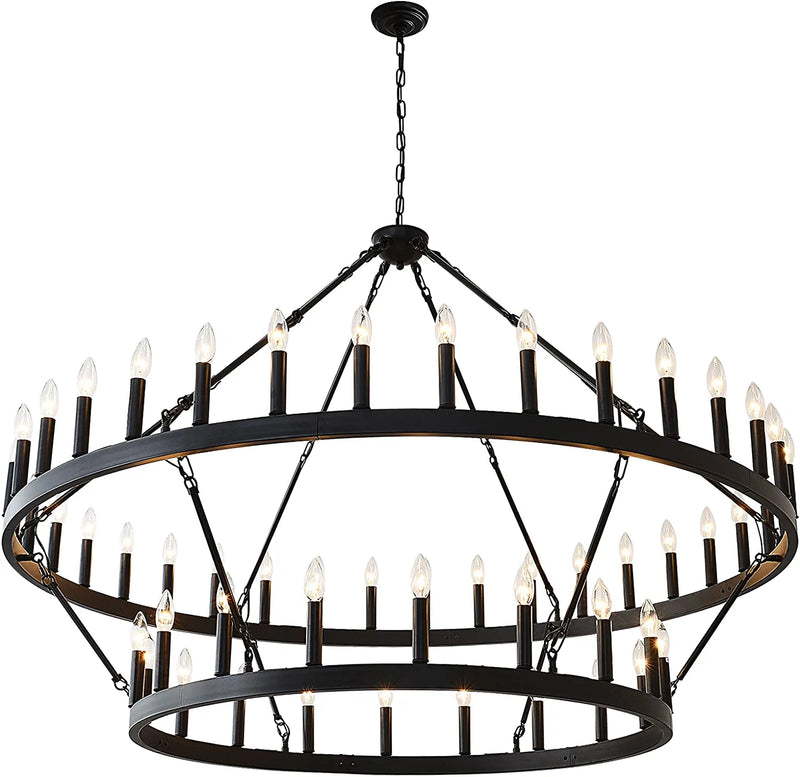 Yikrfiae Black Wagon Wheel Chandelier 2 Tier 36-Lights 48 Inch Extra Large Farmhouse Pendant Light Fixture, round Rustic Hanging Lighting for Dining Room Kitchen Island Foyer Entryway Home & Garden > Lighting > Lighting Fixtures > Chandeliers EALTHY Black 2 Tier 54-lights 60 Inch  