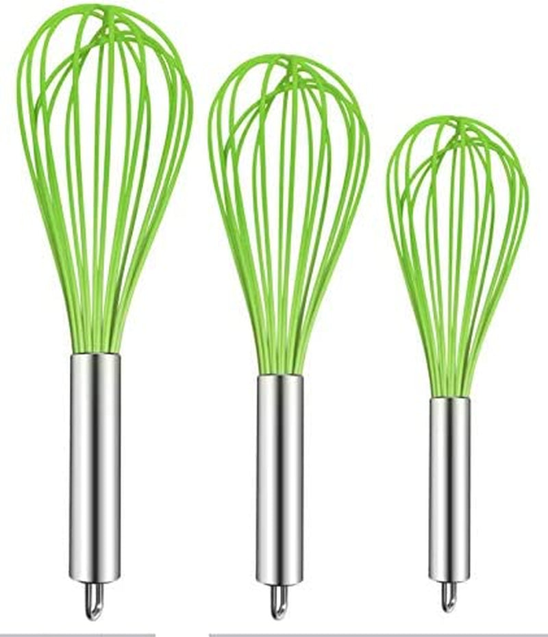 TEEVEA Silicone Whisk 3 Pack Upgraded Kitchen Silicone Whisk Balloon Wire Whisk Set Sturdy Egg Beater Baking Tools for Blending Whisking Beating Stirring Cooking Baking Home & Garden > Kitchen & Dining > Kitchen Tools & Utensils TEEVEA 3 Packs Green  