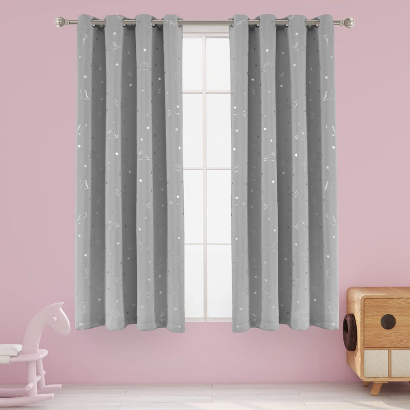 LORDTEX Dinosaur and Star Foil Print Blackout Curtains for Kids Room - Thermal Insulated Curtains Noise Reducing Window Drapes for Boys and Girls Bedroom, 42 X 84 Inch, Grey, Set of 2 Panels Home & Garden > Decor > Window Treatments > Curtains & Drapes LORDTEX Light Grey 52 x 63 inch 