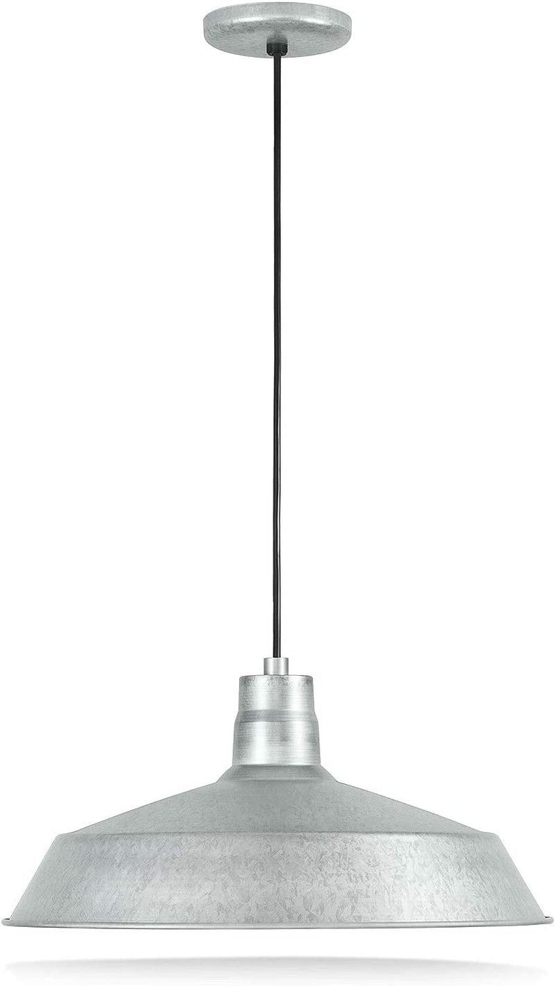 17-Inch Industrial Black Pendant Barn Light Fixture with 10Ft Adjustable Cord, Ceiling-Mounted Vintage Hanging Light Fixture for Indoor Use, 120V Hardwire, E26 Medium Base LED Compatible, UL Listed Home & Garden > Lighting > Lighting Fixtures HTM LIGHTING SOLUTIONS Galvanized 1-Pack 
