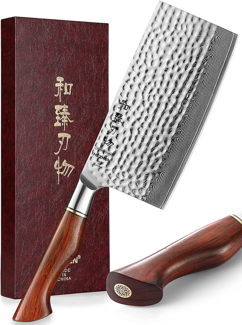 HEZHEN Damascus Kitchen Knives Set with Block,Pro Knife Set-7Pc,Premium Powder Steel Boxed Knives Sets,Natural Rosewood Handle,Suitable for Home Cooking or Restaurant,Master Hammered Finish Series Home & Garden > Kitchen & Dining > Kitchen Tools & Utensils > Kitchen Knives Yangjiangshi Yangdong lansheng e-commerce co.,ltd Chinese Chef knife  