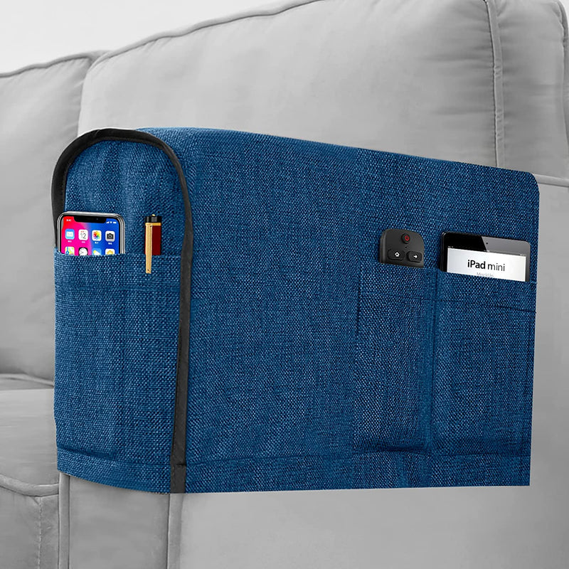 Joywell Linen Armrest Covers for Living Room Anti-Slip Sofa Arm Protector for Dogs, Cats, Pets Armchair Slipcover for Recliner with 4 Pockets for TV Remote Control, Phone, Set of 2, Black Home & Garden > Decor > Chair & Sofa Cushions Joywell Classic Blue 8 inch width 