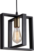 Farmhouse Small Pendant Light Fixture,Kitchen Island Hanging Lamp with Cord, Black+Gold Finish, Wood Frame Chandelier for Hallway Entryway Closet Bedroom,9.5 Inch,E26. Home & Garden > Lighting > Lighting Fixtures ANJULL Black  