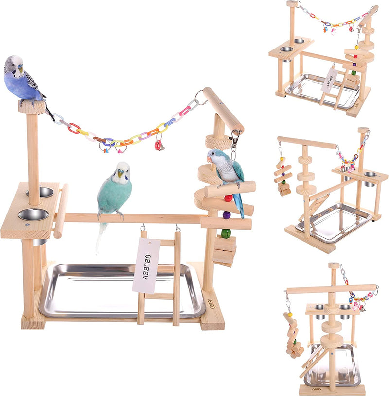 QBLEEV Parrot Playstand Bird Play Stand Cockatiel Playground Wood Perch Gym Playpen Ladder with Feeder Cups Toys Exercise Play (Include a Tray) (16" L*10" W*15" H) Animals & Pet Supplies > Pet Supplies > Bird Supplies QBLEEV S(16"L10"W15"H)  