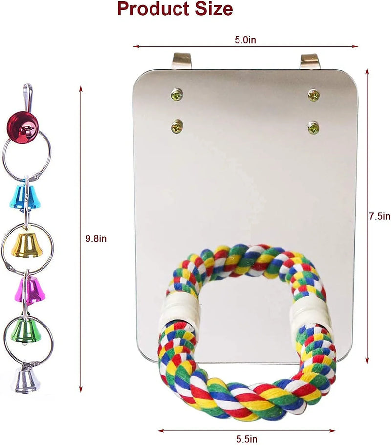 LOPERDEVE 7" Bird Mirror with Rope Perch Bird Toys Swing, Comfy Perch for Greys Amazons Parakeet Cockatiel Conure Lovebirds Finch Canaries Animals & Pet Supplies > Pet Supplies > Bird Supplies > Bird Cages & Stands LOPERDEVE   