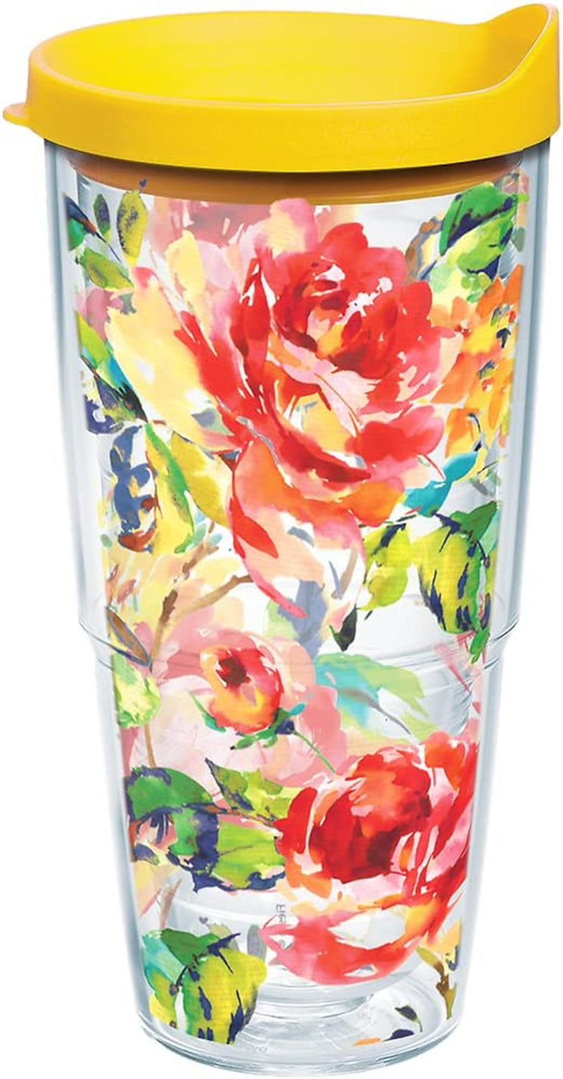 Tervis Triple Walled Fiesta Insulated Tumbler Cup Keeps Drinks Cold & Hot, 20Oz - Stainless Steel, Floral Bouquet