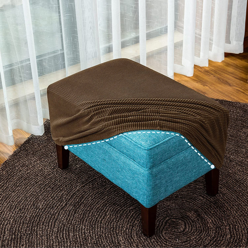 Subrtex Stretch Storage Ottoman Slipcover Protector Oversize Spandex Elastic Rectangle Footstool Sofa Slip Cover for Foot Rest Stool Furniture in Living Room (XL, Coffee) Home & Garden > Decor > Chair & Sofa Cushions SUBRTEX   