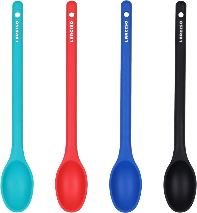LARCISO 4 Pieces Silicone Spoon Heat-Resistant Non Stick Food Grade Kitchen Tools for Cooking, Baking, Stirring, Serving, Scraping, Mixing Spoons for Dishwasher Safe