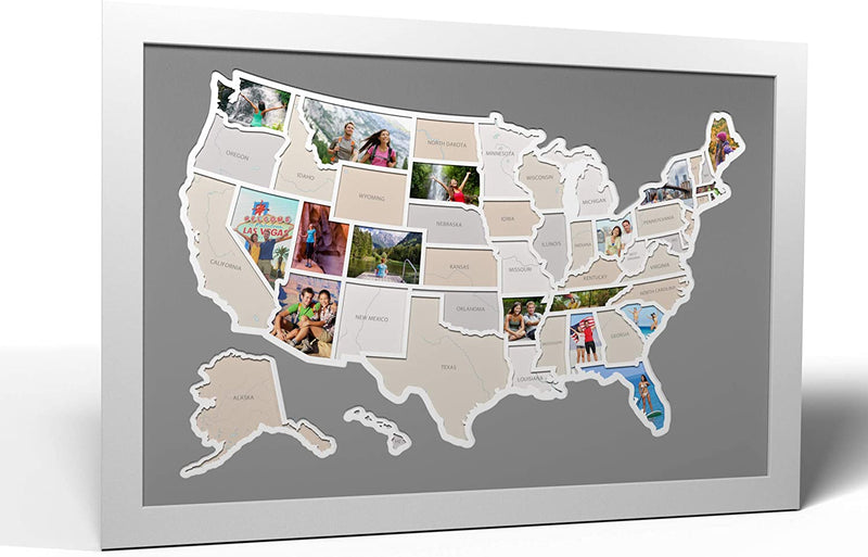Thunder Bunny Labs 50 States USA Photo Map - Frame Optional - Made in America (Driftwood, Black Frame) Home & Garden > Decor > Picture Frames Thunder Bunny Labs Driftwood White Frame 