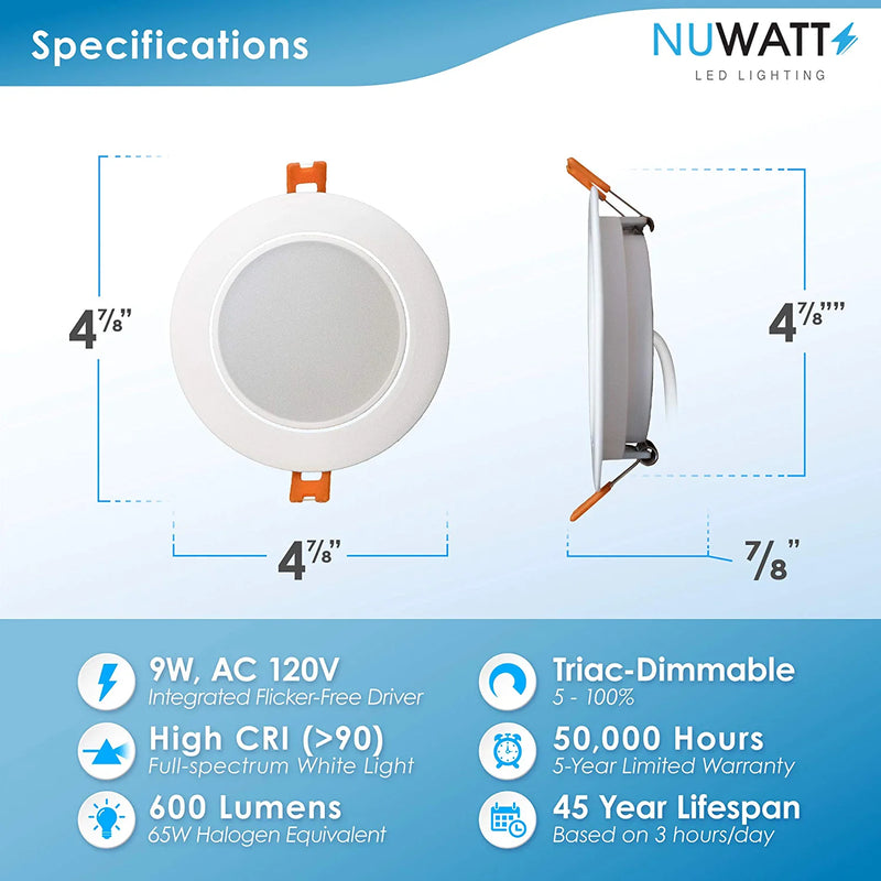 (6 Pack) 4 Inch Canless Ultra Thin LED Gimbal Recessed Adjustable Rotating Downlights 12W=75W Equiv, 3 CCT: 3000K/4000K/5000K, 600 Lumens, 50,000 Life Hours, Energy Star Home & Garden > Lighting > Flood & Spot Lights Quest LED   