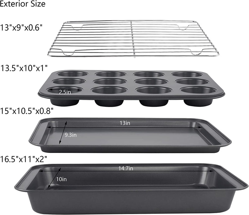 Kitcom Baking Pans Set Nonstick, Bakeware Sets with Roaster, Cookie Sheet, 12-Cup Muffin Pan, Cooling Rack, Carbon Steel 4-Piece, Gray Home & Garden > Kitchen & Dining > Cookware & Bakeware kitCom   