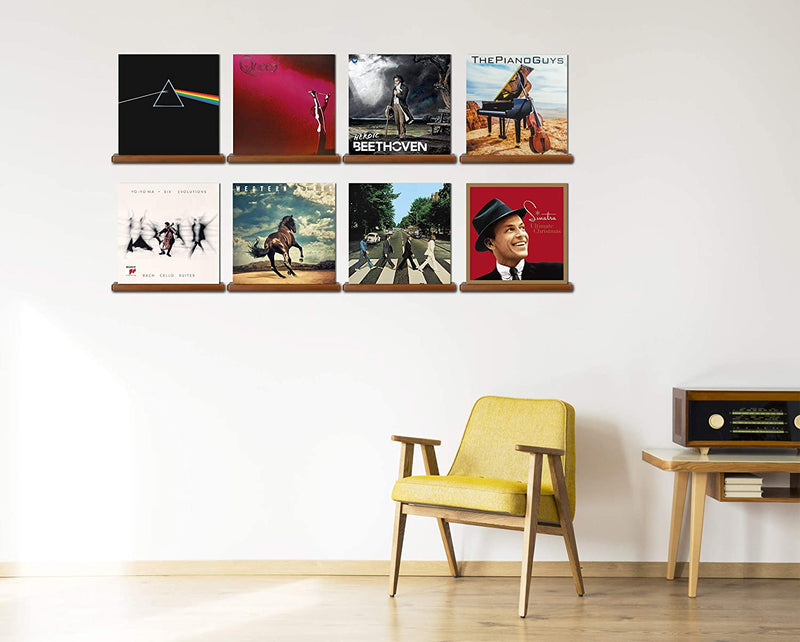 Record Shelves Set of 8 - Vinyl Shelf - Records Display - Record Frame Ledge - Lp Albums Storage Wall Mount - Album Holder Organizer and Stand Vintage Decor - Pine Wood (Brown)