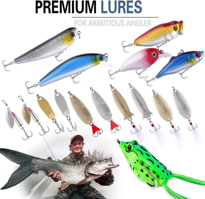 PLUSINNO Fishing Lures Baits Tackle Including Crankbaits, Spinnerbaits, Plastic Worms, Jigs, Topwater Lures , Tackle Box and More Fishing Gear Lures Kit Set, 102/67/27Pcs Fishing Lure Tackle Sporting Goods > Outdoor Recreation > Fishing > Fishing Tackle > Fishing Baits & Lures PLUSINNO   