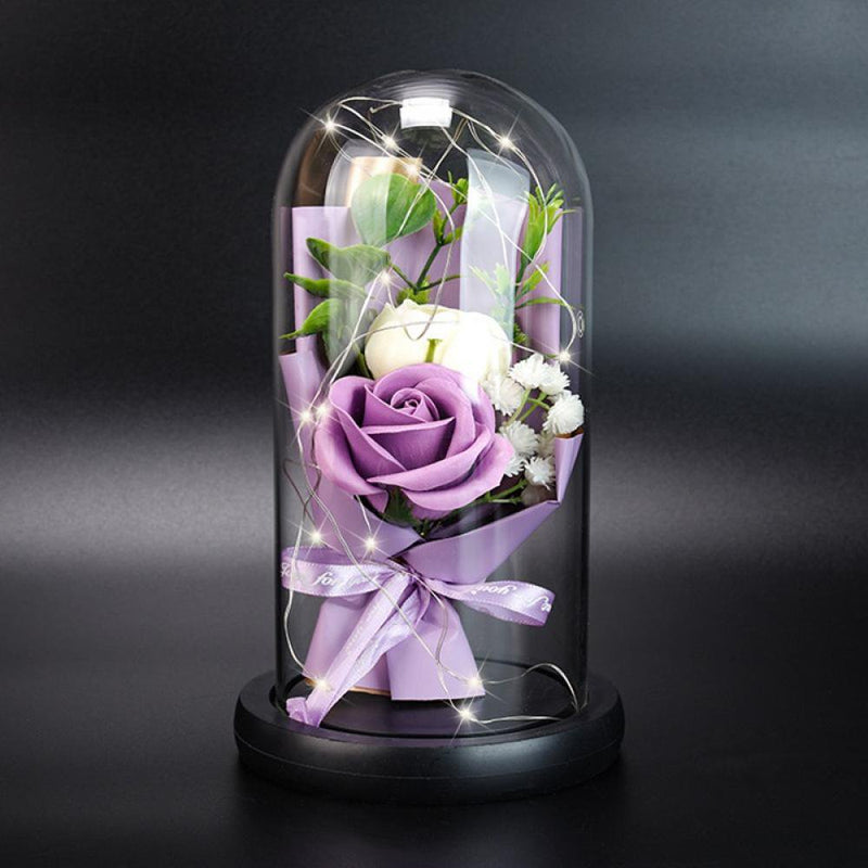 Rose in Glass Dome with Fairy Light String, Romantic Gifts for Girlfriend Wife Women Valentines Day, Mothers Day, Anniversary, Pink Rose Home & Garden > Decor > Seasonal & Holiday Decorations CN Purple  