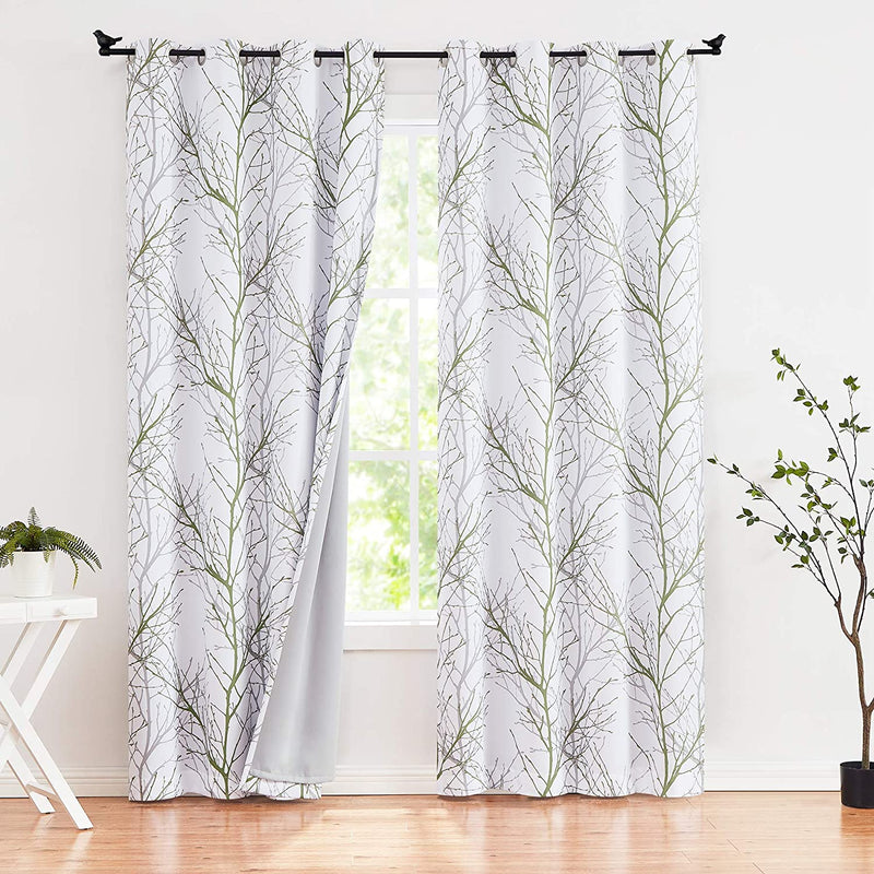 FMFUNCTEX White Tree Curtains for Bedroom 84Inch Half-Blackout Yellow Grey Print Branch Curtains for Living Room Window Treatment Set 50”W Grommet Top Set of 2 Home & Garden > Decor > Window Treatments > Curtains & Drapes FMFUNCTEX Green 50" x 63"L 