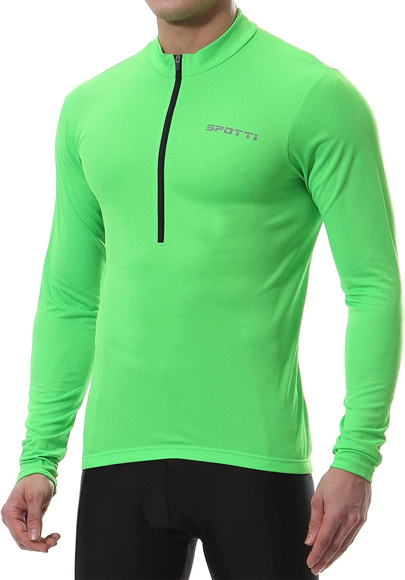 Spotti Men'S Cycling Bike Jersey Long Sleeve with 3 Rear Pockets - Moisture Wicking, Breathable, Quick Dry Biking Shirt Sporting Goods > Outdoor Recreation > Cycling > Cycling Apparel & Accessories Spotti Green Medium 