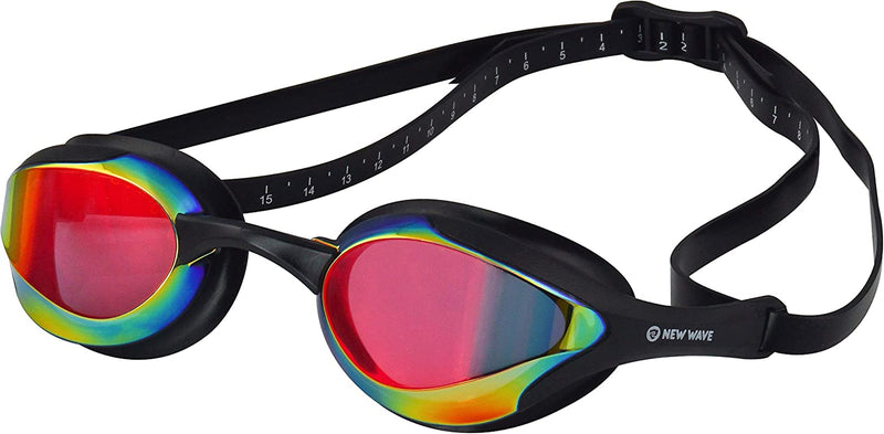 New Wave Swim Goggles with Protective Storage Case - anti Fog Lenses, Four Nose Bridges for Triathlon & Open Water Swimming Sporting Goods > Outdoor Recreation > Boating & Water Sports > Swimming > Swim Goggles & Masks New Wave Swim Buoy Bonfire = Revo Lens in Black Frame  