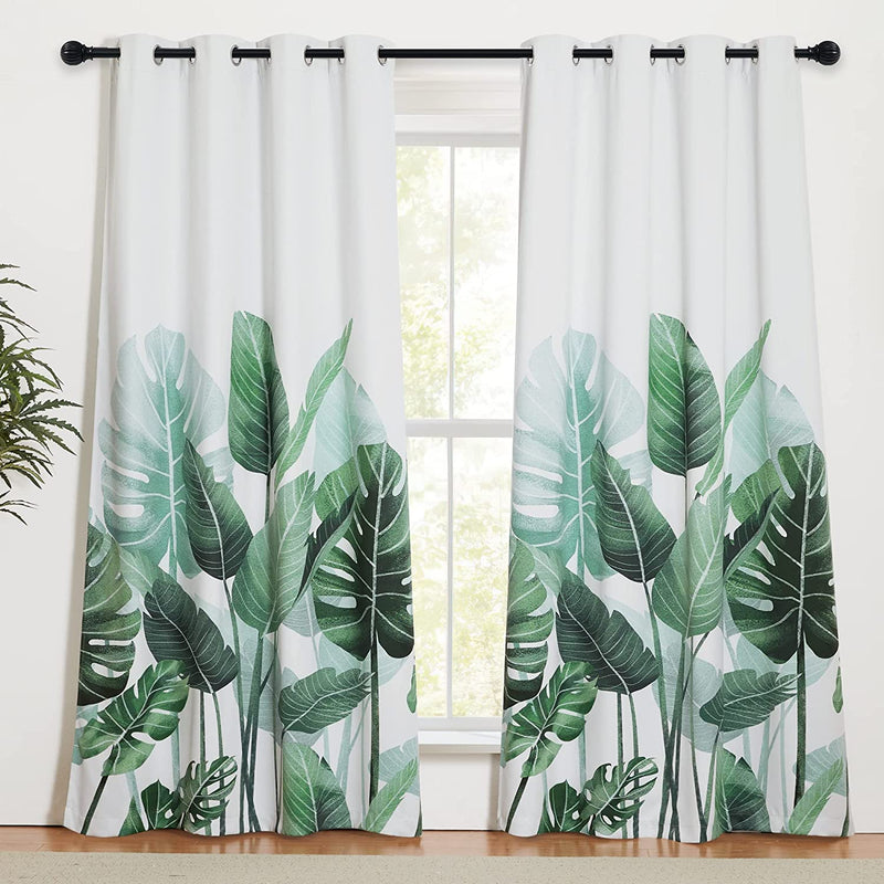 KGORGE Sheer Curtains 84 Inch Length - Crossweave Semi Sheer Curtains Tropical Leaves Pattern Half Translucent Window Drapes for Bedroom Living Room French Door, 2 Panels, W 50 X L 84 Home & Garden > Decor > Window Treatments > Curtains & Drapes KGORGE Polyester W52 x L84 | Pair 