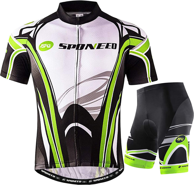 Sponeed Bike Jersey Men'S Biking Shirt Shorts Padded Breathable Cycling Jersey Sporting Goods > Outdoor Recreation > Cycling > Cycling Apparel & Accessories Sentibery Green White Large 