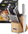 Mccook MC29 Knife Sets,15 Pieces German Stainless Steel Kitchen Knife Block Sets with Built-In Sharpener Home & Garden > Kitchen & Dining > Kitchen Tools & Utensils > Kitchen Knives McCook Silver/Natural 15 Pieces 