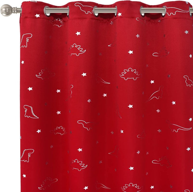 LORDTEX Dinosaur and Star Foil Print Blackout Curtains for Kids Room - Thermal Insulated Curtains Noise Reducing Window Drapes for Boys and Girls Bedroom, 42 X 84 Inch, Grey, Set of 2 Panels Home & Garden > Decor > Window Treatments > Curtains & Drapes LORDTEX Red 52 x 63 inch 