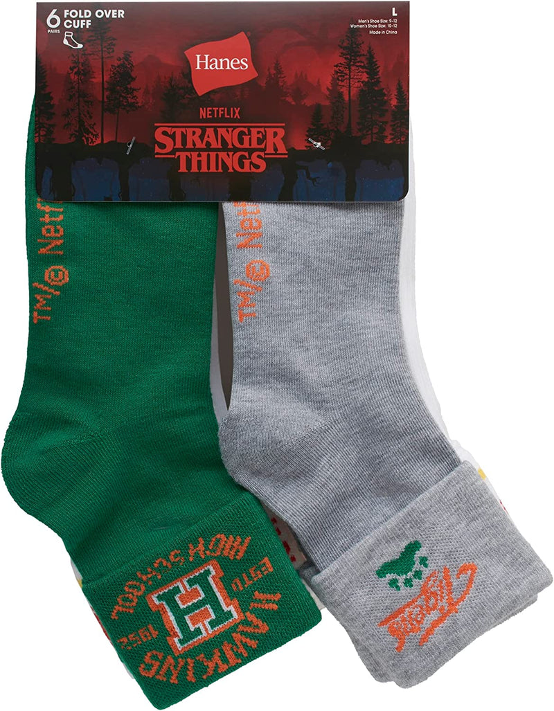 Hanes Unisex Stranger Things Socks Pack, Unisex Ankle Socks with Fold-Over Cuffs Sporting Goods > Outdoor Recreation > Winter Sports & Activities Hanes   