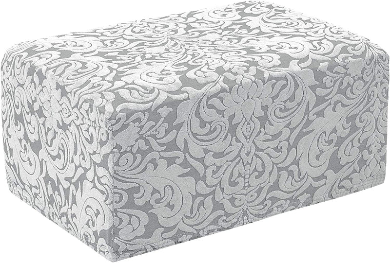Subrtex Ottoman Slipcover Jacquard Damask Oversize Stretch Storage Protector Rectangle Footstool Sofa Slip Cover for Foot Rest Stool Furniture in Living Room (XL, Grayish Blue) Home & Garden > Decor > Chair & Sofa Cushions SUBRTEX Damask Light Smoky Grey  