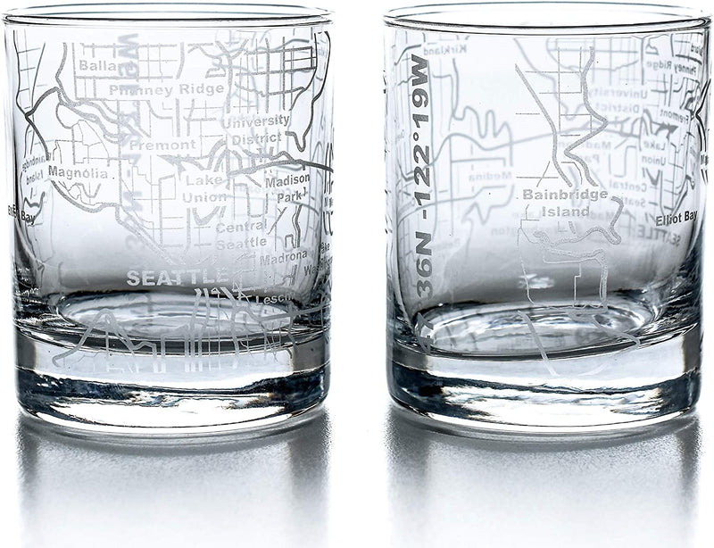 Greenline Goods Whiskey Glasses - 10 Oz Tumbler Gift Set for Denver Lovers, Etched with Denver Map | Old Fashioned Rocks Glass - Set of 2 Home & Garden > Kitchen & Dining > Barware Greenline Goods Seattle  