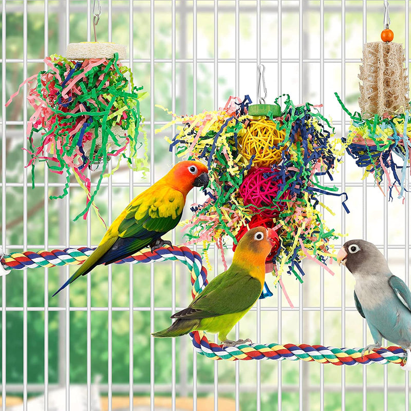 Bird Toys Bird Shredding Foraging Toys Parakeet Toy Chewing Hanging Toy Bird Shredded Paper Bird Cage Accessories Bird Rope Perch for Conure Cockatiel Budgies Lovebird Parrotlet (Without Rope Perch)