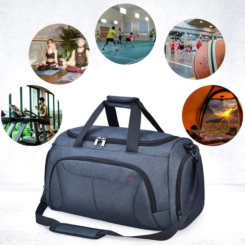 Gym Duffle Bag Waterproof Large Sports Bags Travel Duffel Bags with Shoes Compartment Weekender Overnight Bag Men Women 40L Grey Blue Home & Garden > Household Supplies > Storage & Organization NUBILY   