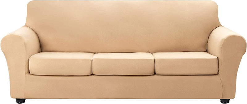 Hyha 3 Pieces Stretch Loveseat Slipcovers - Soft Couch Covers for 2 Cushion Couch, Washable Furniture Protector, Sofa Cover for Living Room with Elastic Bottom for Pets (Loveseat, Gray) Home & Garden > Decor > Chair & Sofa Cushions hyha Beige Large 