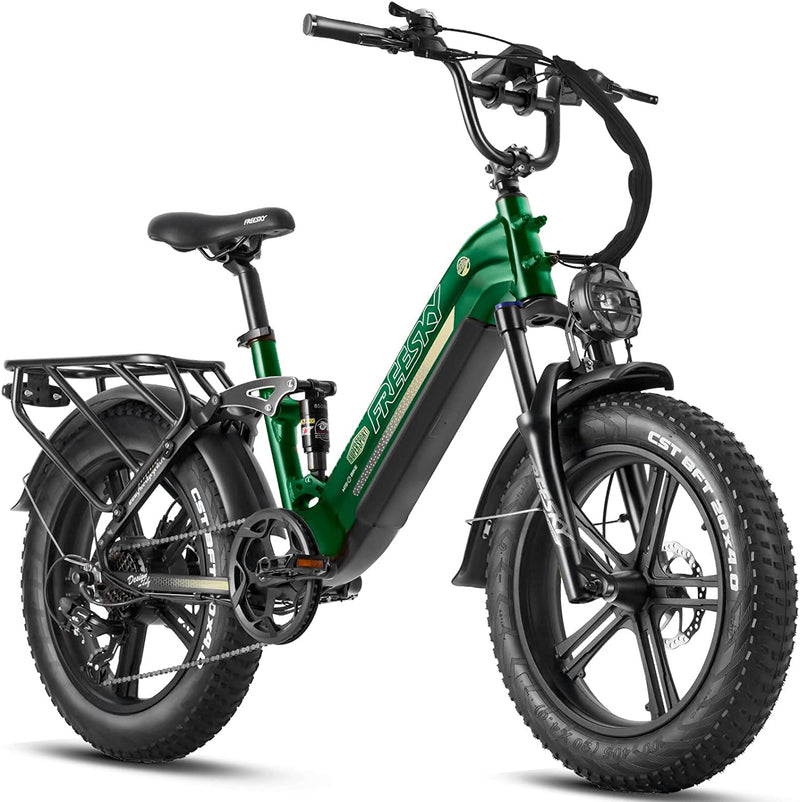 FREESKY Step-Thru Electric Bike for Adults 750W High-Speed Motor 48V 15AH Samsung Cell Battery, 20" Fat Tires Ebike 28MPH 35-80Miles Electric Commuter/City Cruiser Bike for Women, Full Suspension Ebike for Snow Sporting Goods > Outdoor Recreation > Cycling > Bicycles FREESKY Green  