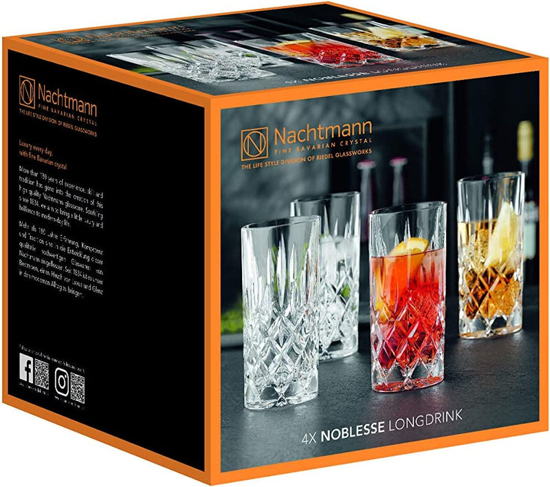 Nachtmann Noblesse Collection Long Drink Glasses, Set of 4, Made of Crystal Glass, Highball Glasses for Cocktails or Any Mixed Drinks, 6-Inch, 13-Ounces