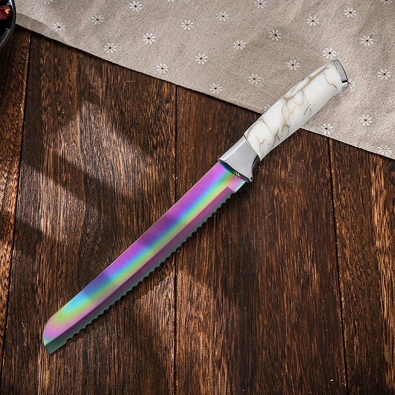 Rainbow Knife Set, Non Stick Kitchen Knives Set with Acrylic Block, 6 Piece Stainless Steel Knives, Marbling Handle Chef Quality for Home & Pro Use, Best Gift (White Handle) Home & Garden > Kitchen & Dining > Kitchen Tools & Utensils > Kitchen Knives WopZra   