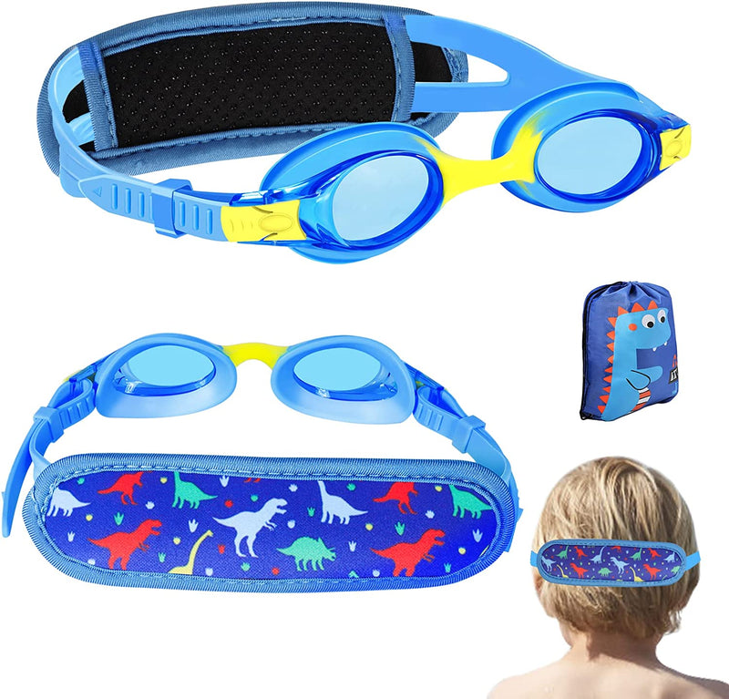 MAIGOZON Kids Swim Goggles with Pain-Free Fabric Strap Cover and Swim Bag, No Tangle Toddler Goggles for Girls Boys Age 3-14 Sporting Goods > Outdoor Recreation > Boating & Water Sports > Swimming > Swim Goggles & Masks MAIGOZON Dinosaur  