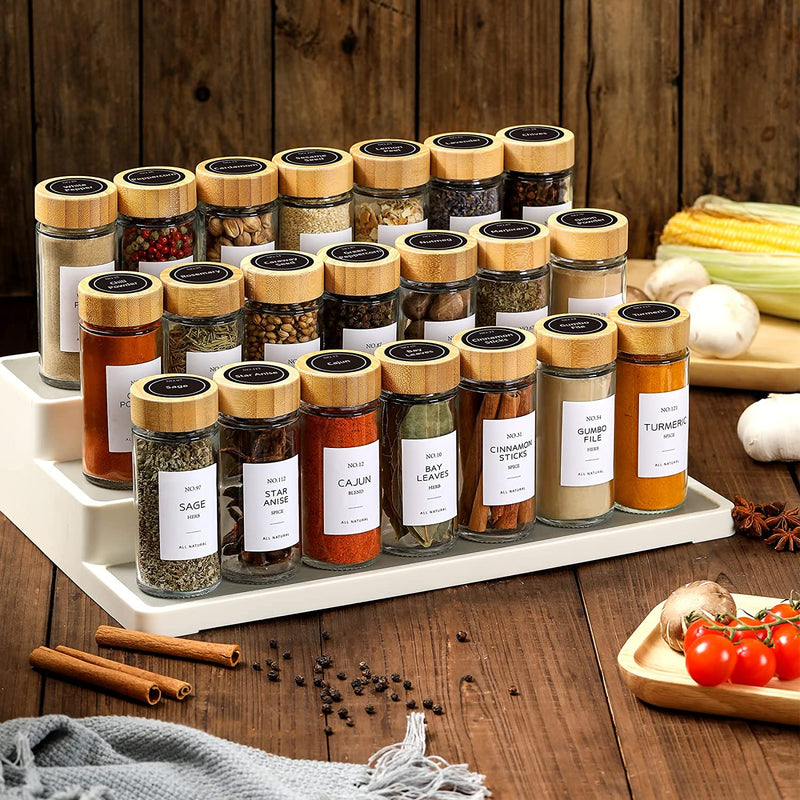 NETANY 36 Pcs Spice Jars with Bamboo Lids - 4 Oz round Glass Spice Jars with Labels , Minimalist Farmhouse Spice Labels Stickers, Collapsible Funnel, Seasoning Bottles for Spice Rack, Cabinet, Drawer Home & Garden > Decor > Decorative Jars NETANY   