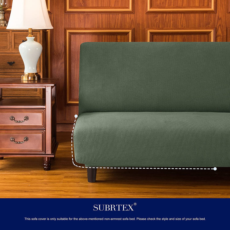Subrtex Stretch Armless Sofa Slipcover Foldable Futon Cover Sofa Bed Washable Removable Furniture Protector (Celadon) Home & Garden > Decor > Chair & Sofa Cushions SUBRTEX   