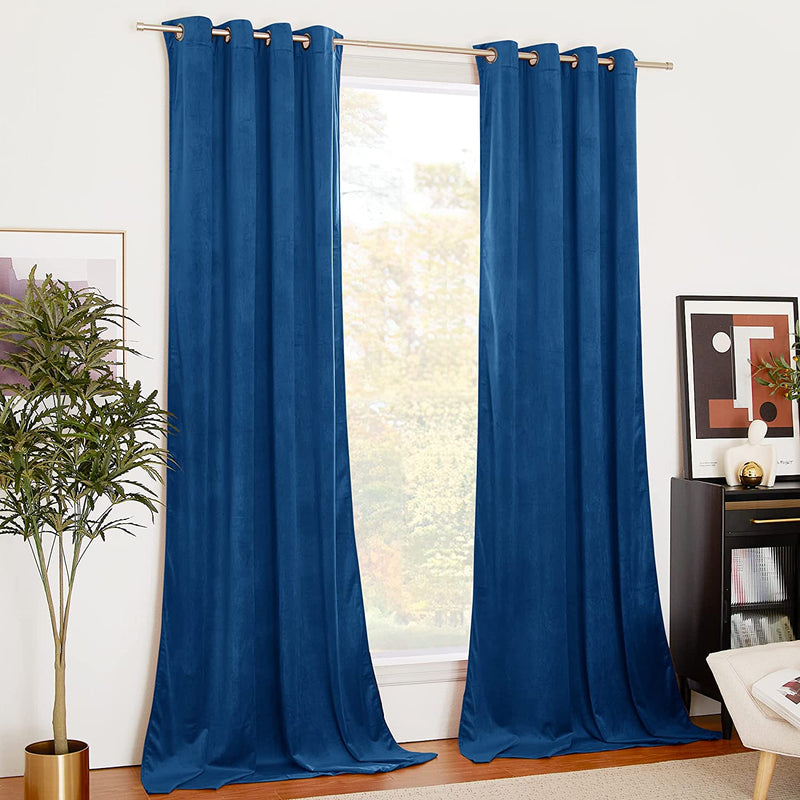 NICETOWN Blue Velvet Curtains 84 Inches, Media Movie Theater Room Decor, Sound Reducing Heavy Matt Grommet Top Solid Room Darkening Drapes for Bedroom (Set of 2, W52Xl84 Inches) Home & Garden > Decor > Window Treatments > Curtains & Drapes NICETOWN Blue W52" x L84" 
