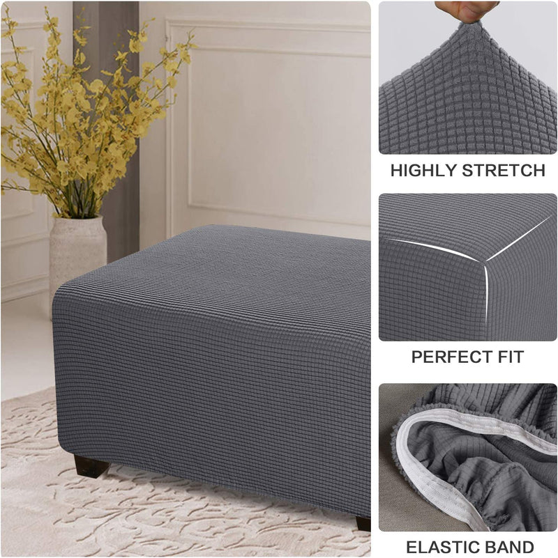 Ottoman Slipcovers Footrest Sofa Slipcovers Footstool Protector Covers High Spandex Lycra Slipcover Machine Washable Cover with Spandex Jacquard Checked Pattern，Standard Size, Charcoal Gray Home & Garden > Decor > Chair & Sofa Cushions PrimeBeau   