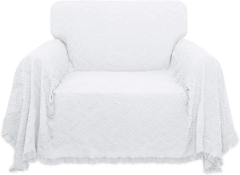 Easy-Going Geometrical Jacquard Sofa Cover, Couch Covers for Armchair Couch, L Shape Sectional Covers for Dogs, Washable Luxury Bed Blanket, Furniture Protector for Pets,Kids(71X 102 Inch,Ivory) Home & Garden > Decor > Chair & Sofa Cushions Easy-Going White Small 