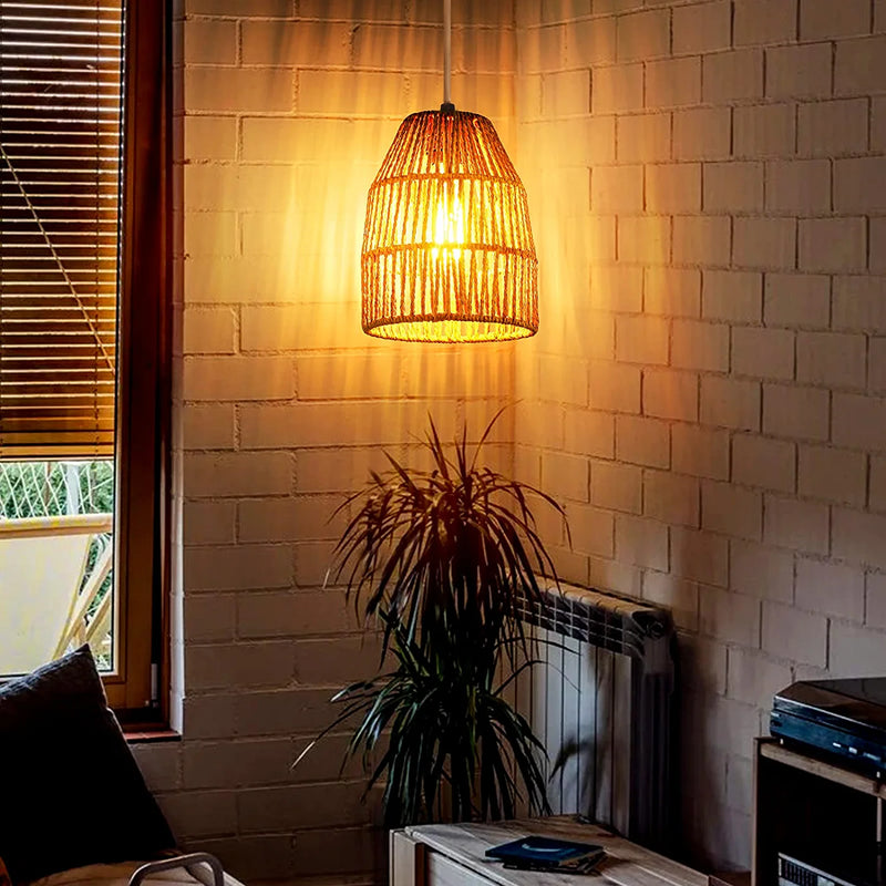 Plug in Pendant Light, Hanging Lights with 15Ft Golden Cotton Cord & Stepless Dimming Switch, Handwoven Hemp Rope Lampshade, Boho Hanging Lamp for Dining Room,Hallway (Bulb & 2 Swag Hooks Included) Home & Garden > Lighting > Lighting Fixtures Cinkeda   