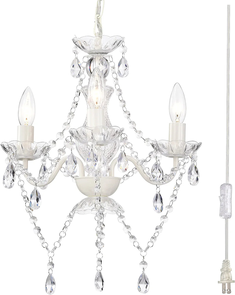 Plug in Chandelier Mini Crystal Chandeliers White and Pink Chandelier for Girls Room 3 Light Small Hanging Lamps for Bedroom Home & Garden > Lighting > Lighting Fixtures > Chandeliers Antique House White  