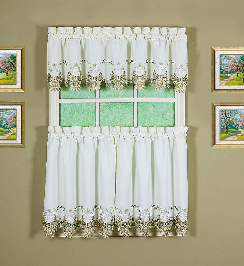 Today'S Curtain Verona Reverse Embroidery Tie-Up Shade, 63", Ecru/Rose Home & Garden > Decor > Window Treatments > Curtains & Drapes Today's Curtain Ecru/Antiqu Tier 60"W X 36"L 
