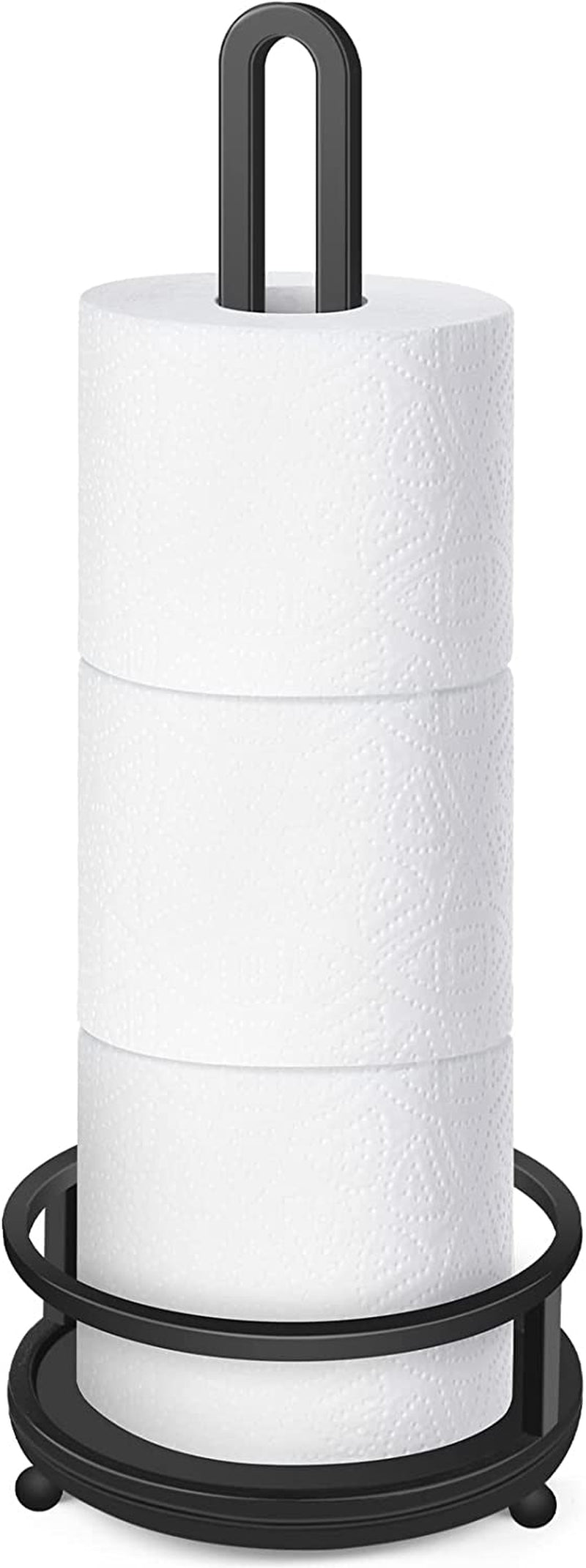 Tomcare Toilet Paper Holder Stand Tissue Roll Holder with Weighted Base Heavy Duty Standing Toilet Paper Storage for Bathroom Sturdy Metal Paper Towel Holder Stand for Countertop Kitchen Black Home & Garden > Household Supplies > Storage & Organization TomCare   
