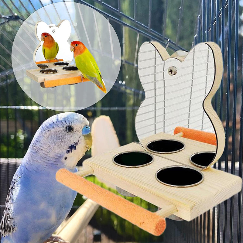 Colcolo Bird Food Bowl with Mirror Toys Set, Hanging Cage Feeders for Parakeets, Parrot Feeding Watering Dish Cups with Wooden Platform Stand Perch Animals & Pet Supplies > Pet Supplies > Bird Supplies > Bird Cage Accessories > Bird Cage Food & Water Dishes Colcolo   